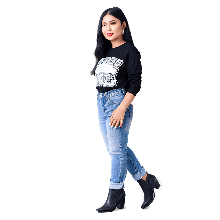 Folded Jeans Fashion Look PNG 17
