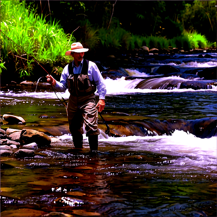 Fly Fishing Stream Adventure PNG djn