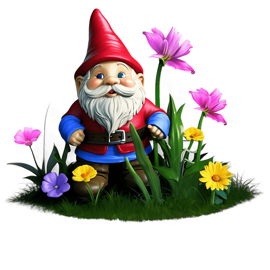 Garden Gnome with Flowers PNG 72