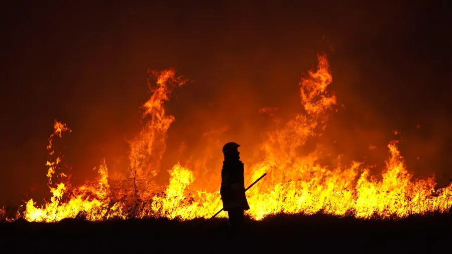 Person Against Raging Fire Background