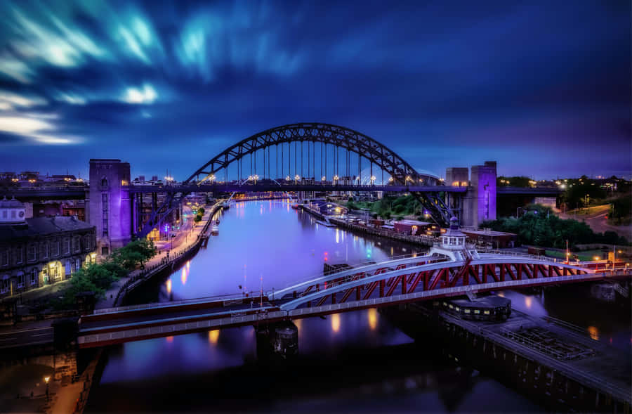Newcastle Upon Tyne River Tyne Brücken Nachtansicht