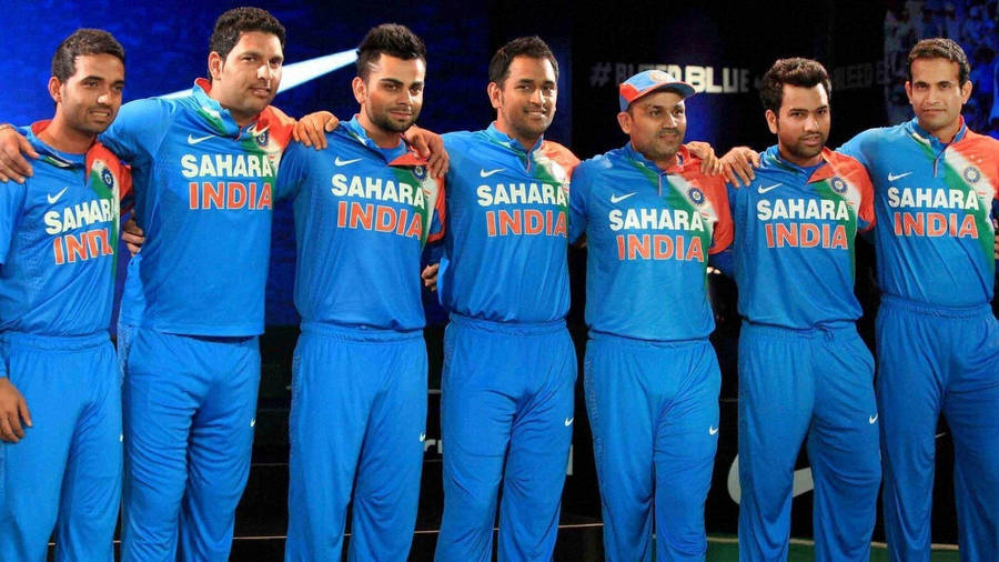 Download Indian Cricket Players Lineup Wallpaper | Wallpapers.com