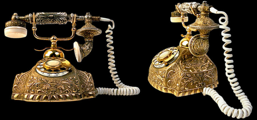 Vintage Ornate Golden Telephones