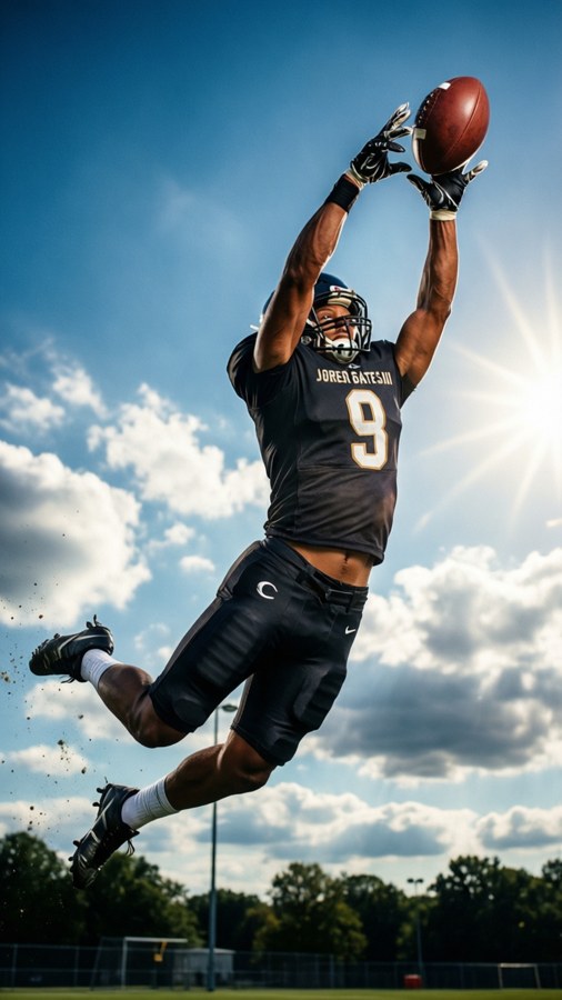 Bates soaring for a game-changing interception.