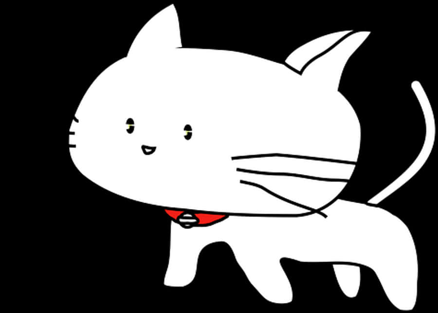 Cartoon White Cat Red Collar