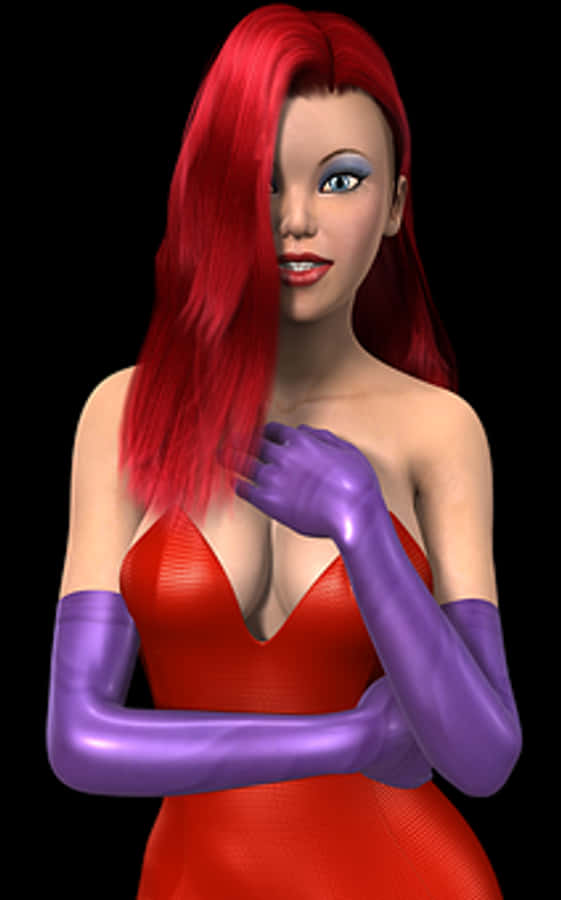Red Haired3 D Characterin Red Dress