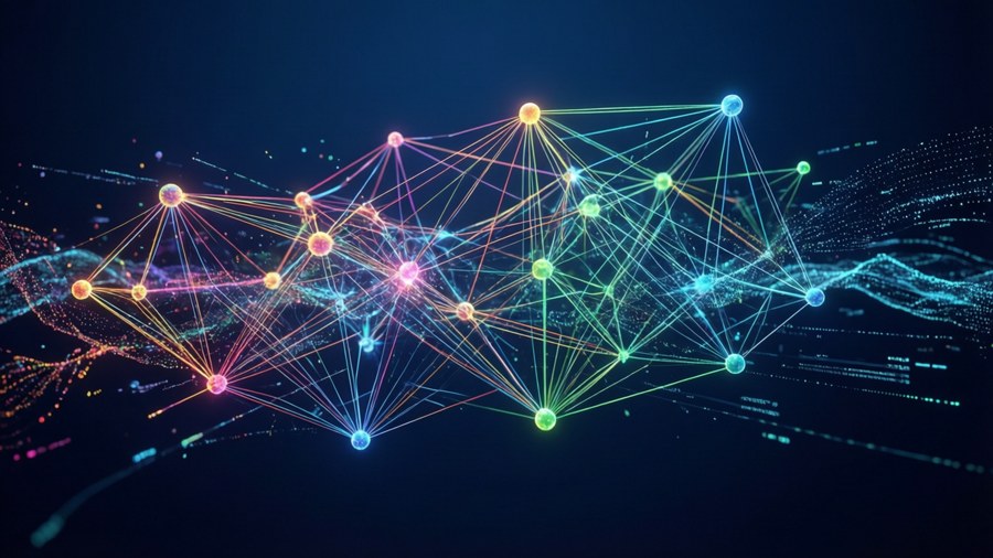 En abstrakt IoT-nätverksvisualisering med noder och anslutningar