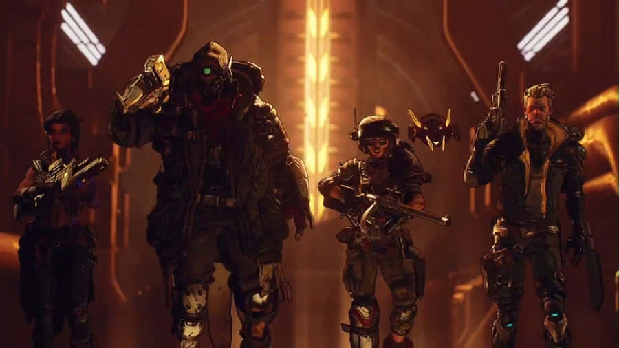 720pBorderlands 3 Hintergrund mit Vault Hunters und Waffen