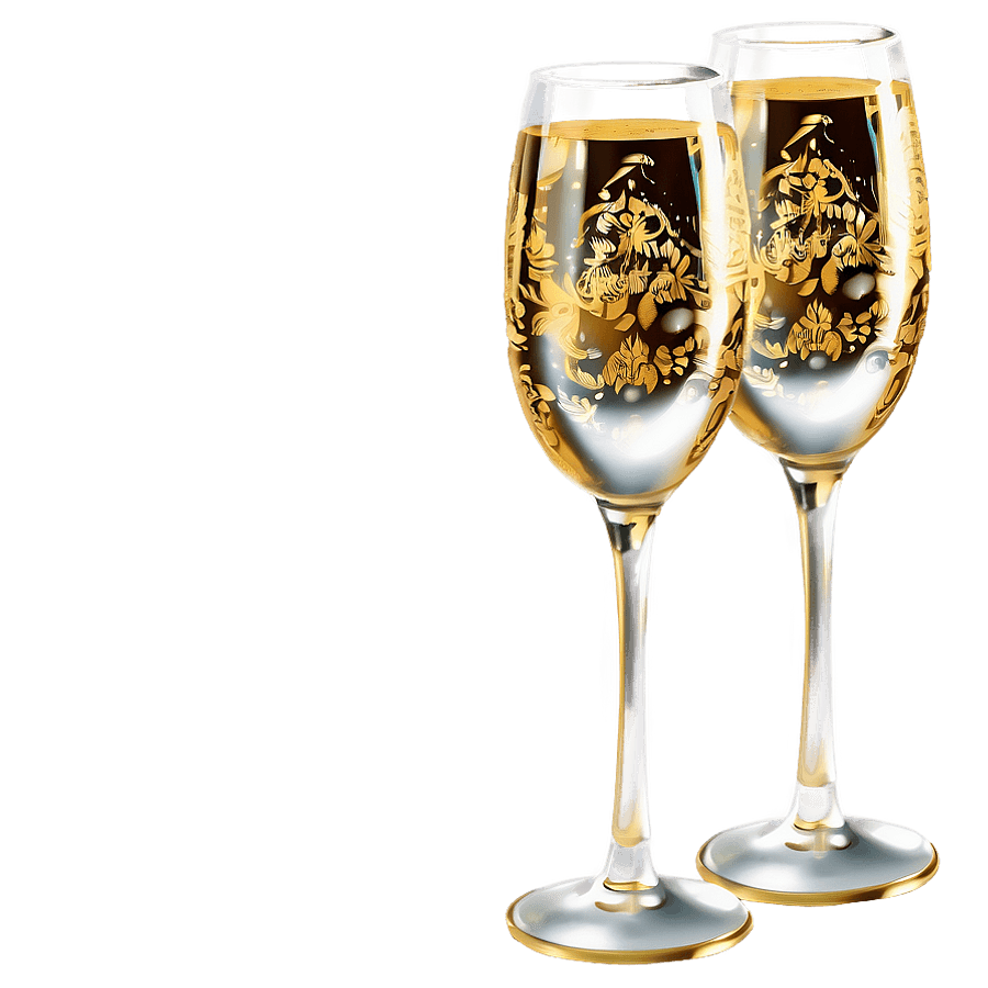 Champagne Glass with Gold Trim PNG qws
