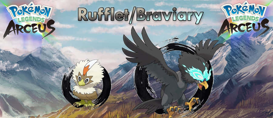 Ruffletoch Braviary med Pokémon Legends Arceus-logotypen