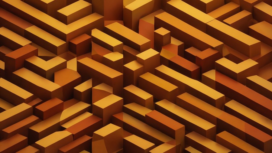 Geometric isometric pattern with warm-colored parallelograms creating depth.
