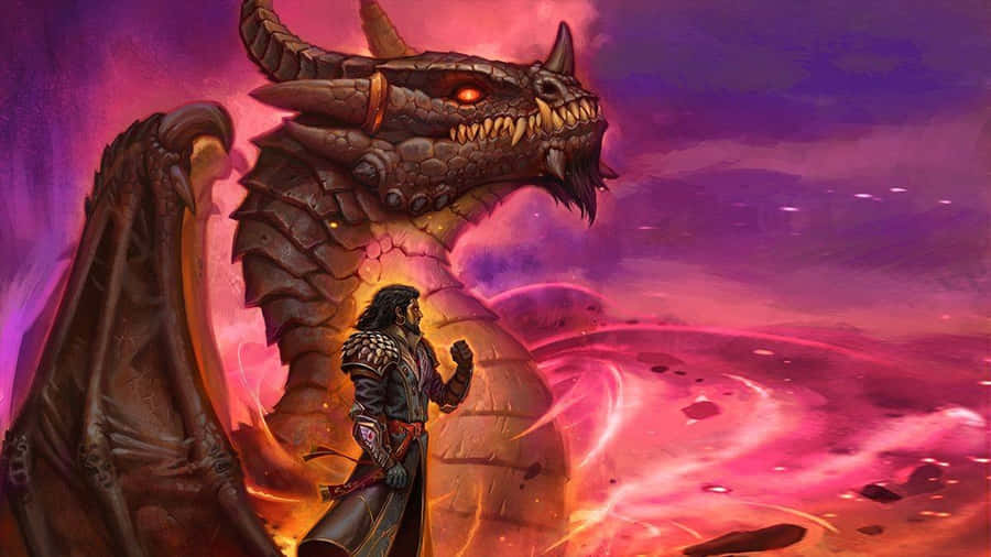 Krigeren Konfronterer Dragen i Fantasylanskap