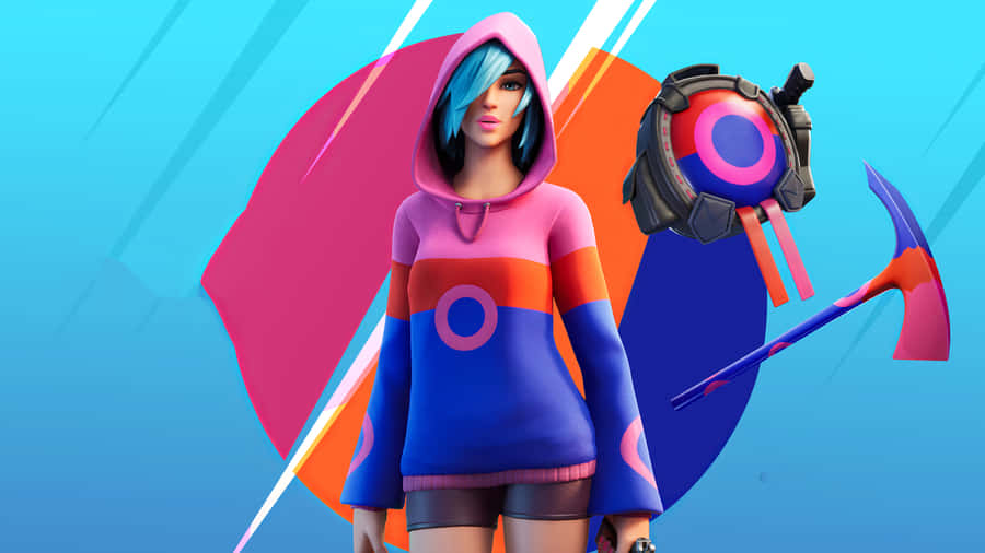Fortnite animierter Charakter mit Spitzhacke und Schild