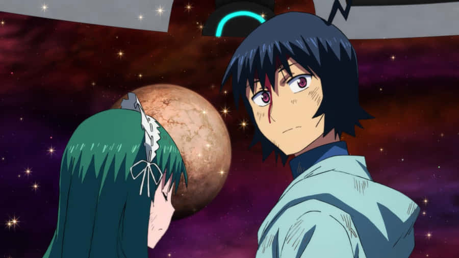 Pianeta con Personaggi Sfondo Spaziale