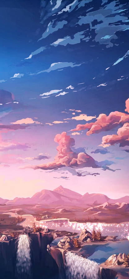 4K Anime IPhone Pink Sky Landscape Tapet