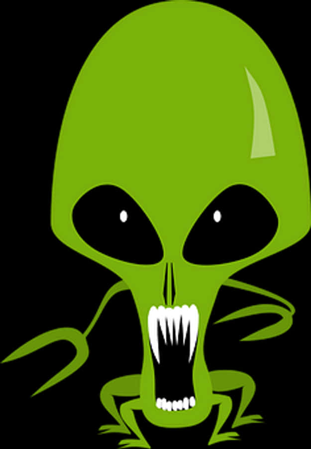 Cartoon Alien Green Black Background