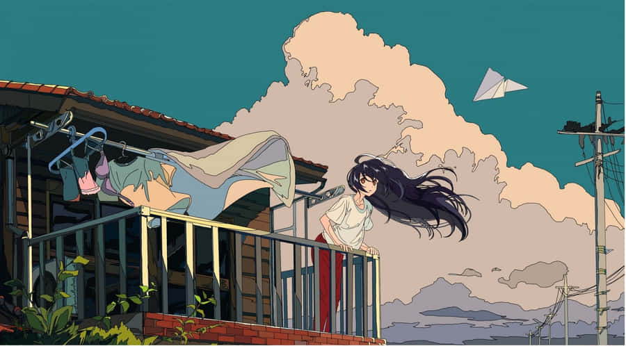 Enfantasifuld anime-æstetisk tapet af to karakterer i en livlig solnedgang.