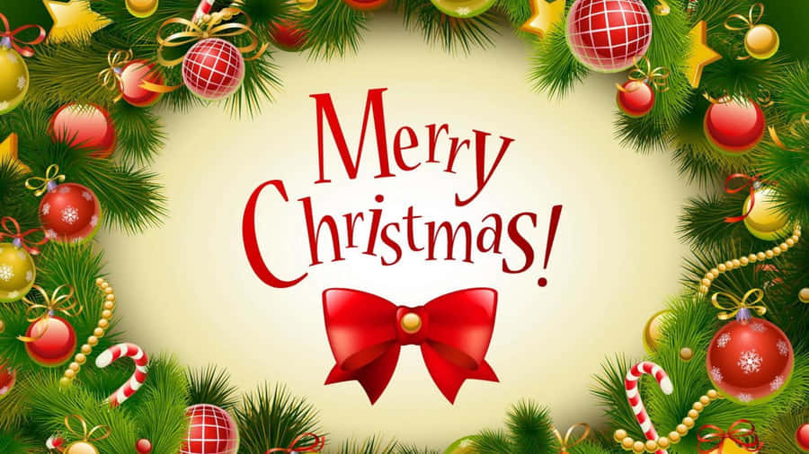 Saudaçõesde Feliz Natal com laço e enfeites