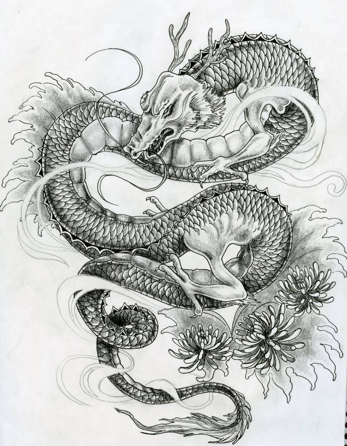 Download Japanese Dragon Tattoo Pencil Art Wallpaper | Wallpapers.com