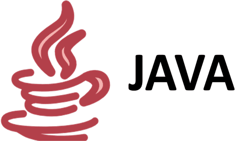 Java Programming Language Logo Transparent PNG — A stylized red coffee cup with steam rising beside the word JAVA in thin outlined letters on a black background.