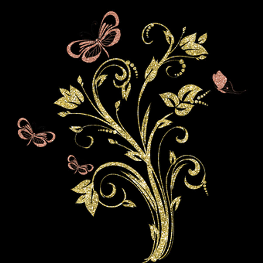 Golden Floral Designwith Butterflies