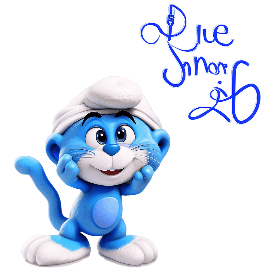 Blue Smurf Cat with White Hat PNG 83