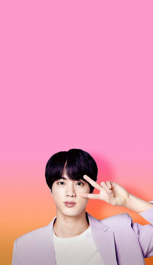 Download Jin Bts Cute Peace Sign Wallpaper | Wallpapers.com