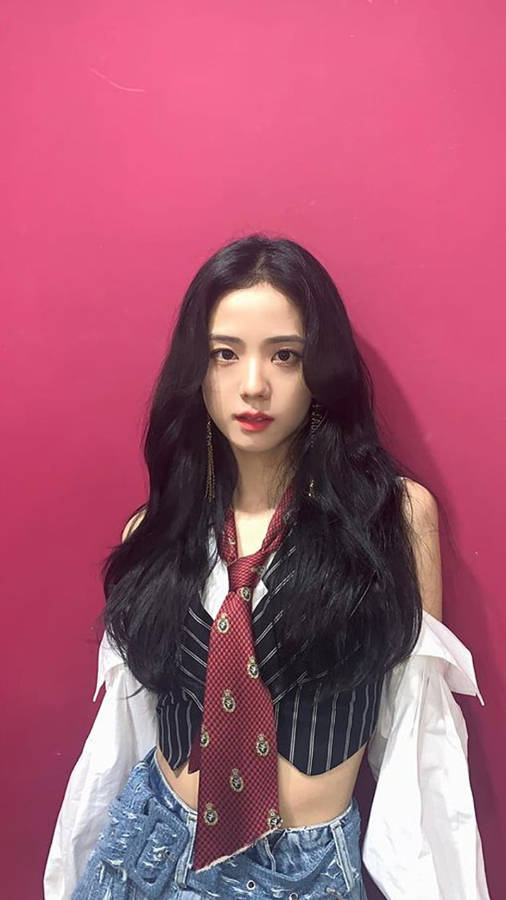 Download Jisoo Cute Red Background Wallpaper | Wallpapers.com