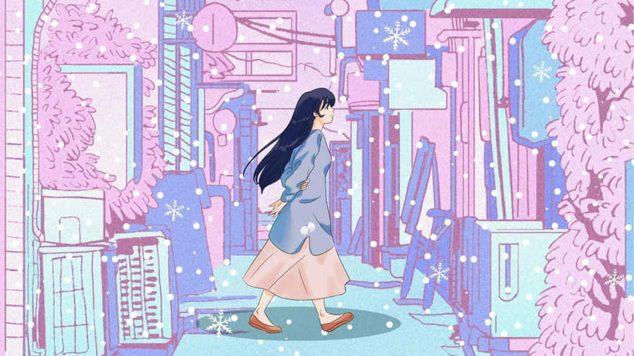 Ragazza Anime in Skyline Futuristico