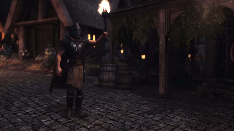 Skyrim Krijger in Stad 's Nachts