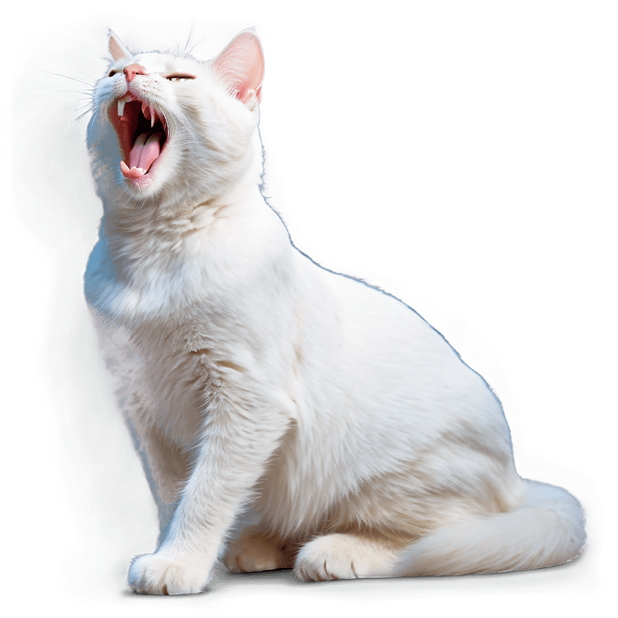 White Cat Yawning PNG 06112024