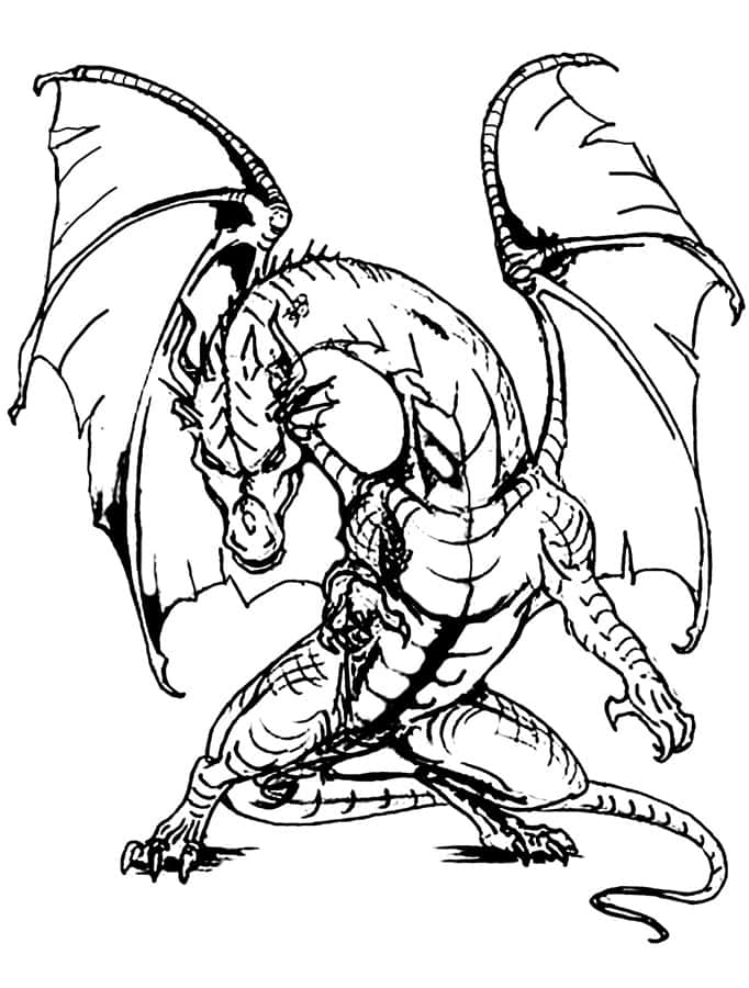 eineAusmalvorlage mit einem Drachen mit Flügeln