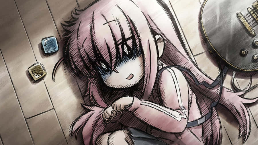 Personagem de Bocchi The Rock Sentado Triste