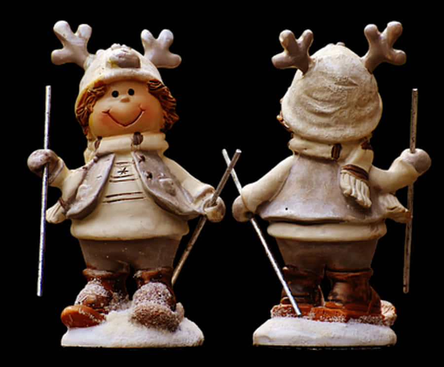 Christmas Skiing Figurines Reindeer Hats
