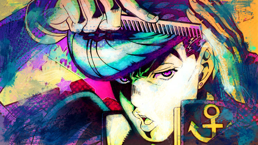 Download Josuke Higashikata Grooming His Hair Wallpaper | Wallpapers.com