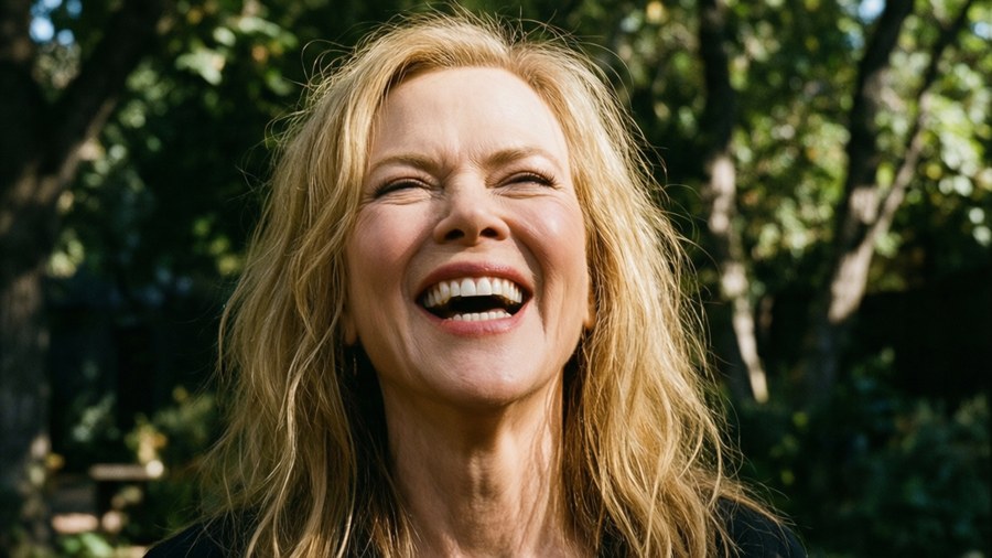 Nicole Kidman nauraa, aito ilo.
