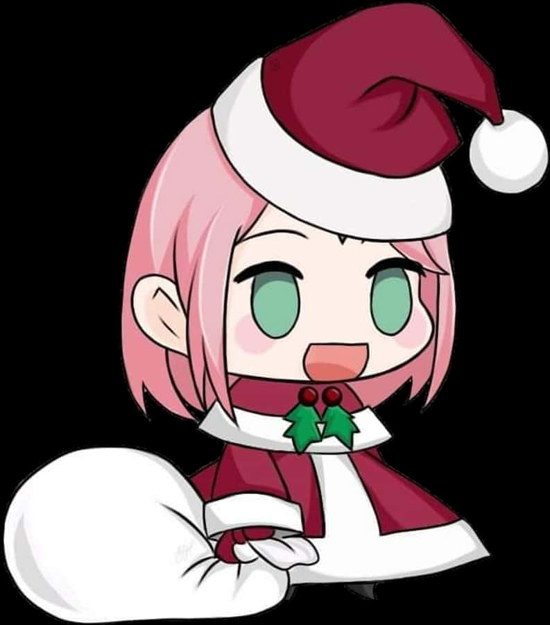 #sakura #sakuraharuno #sakurauchiha #cute #chibi #anime - Chibi Anime Girl Christmas, HD Png Download
