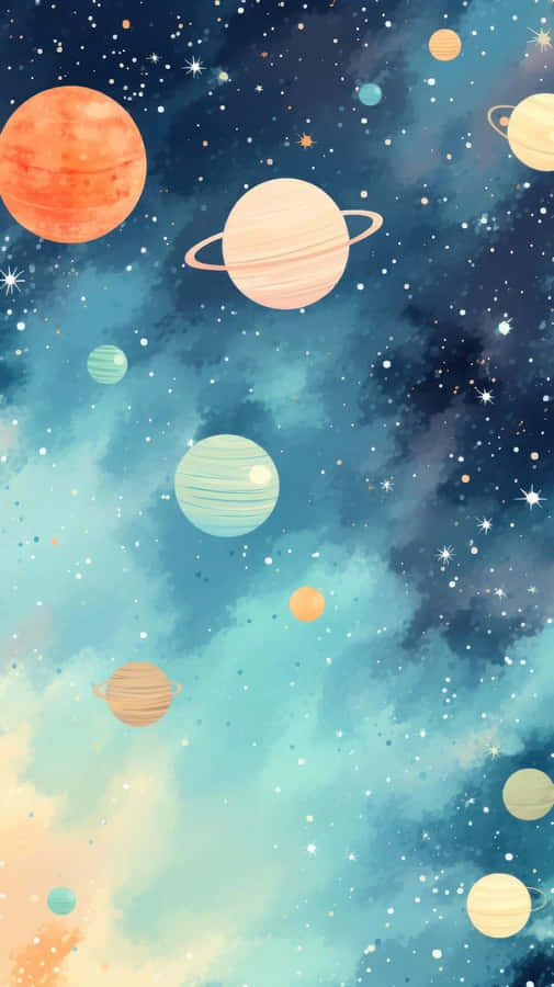 Estética Pastel Espacial com Planetas e Estrelas