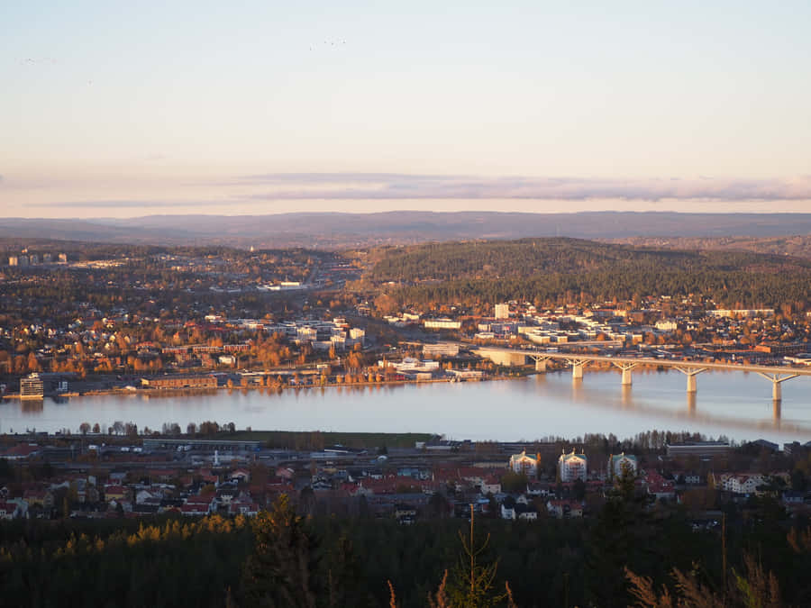 Paisagem Urbana de Sundsvall ao Crepúsculo