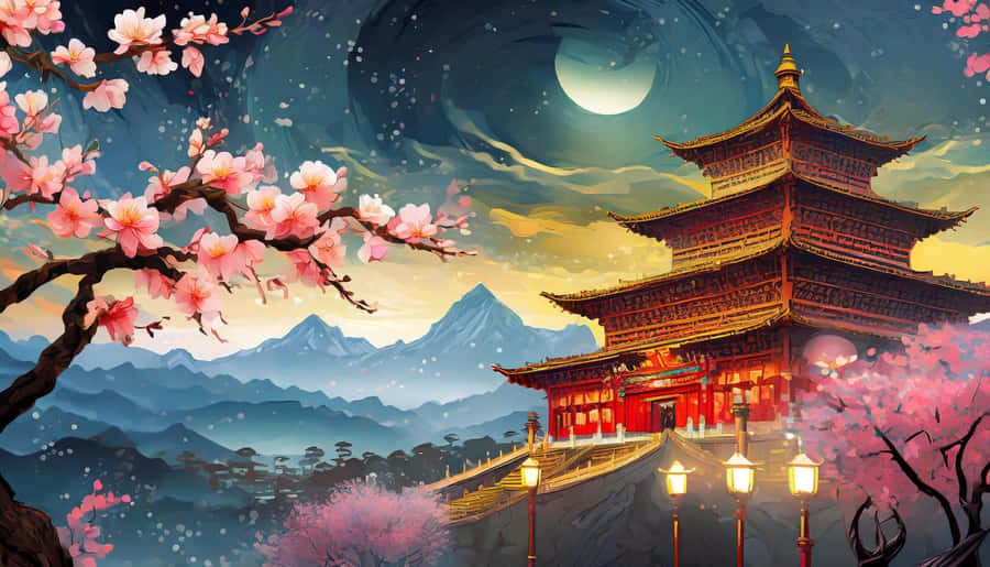 Traditionelle chinesische Pagode im Mondlicht