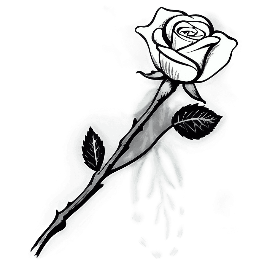 Hand-Drawn Black and White Rose PNG ans65