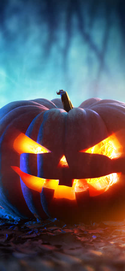 Glødende Halloween Græskar Natscene