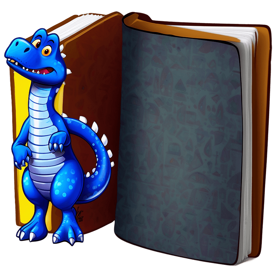 Cartoon Dinosaur with Book PNG bwb3