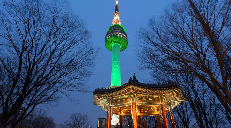 Torre di Namsan a Seoul Illuminata al Crepuscolo