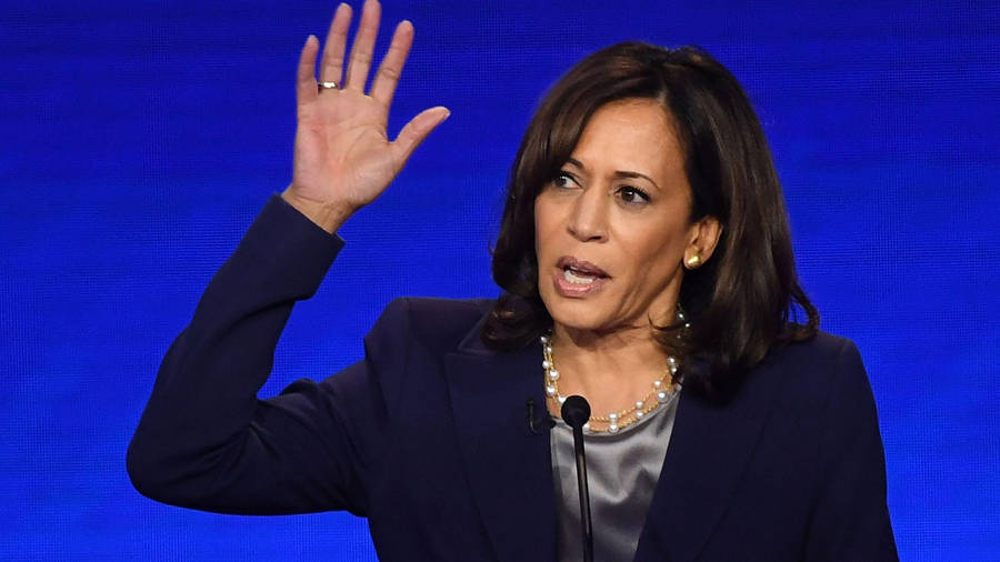 Download Kamala Harris On Debate Wallpaper | Wallpapers.com