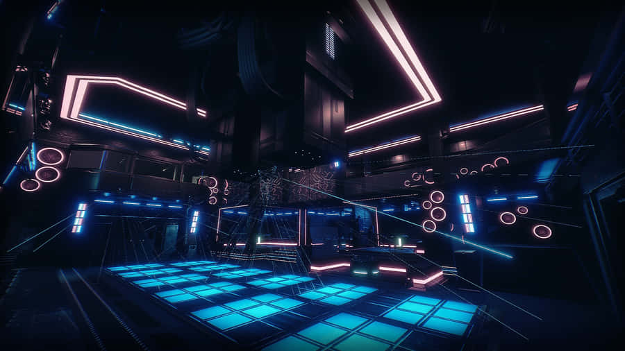 umquarto futurista com luzes de néon