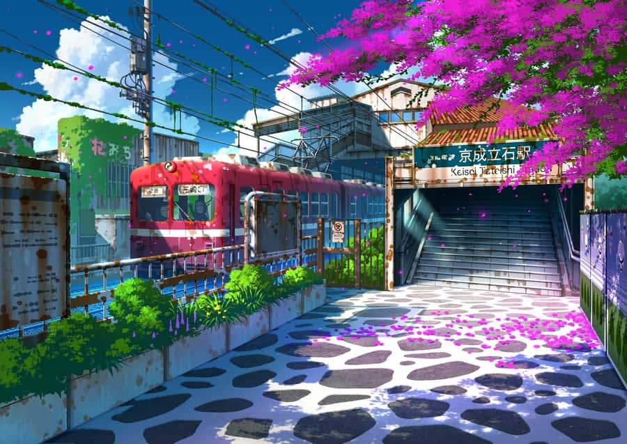Blühender Bahnhof Anime Kunstwerk