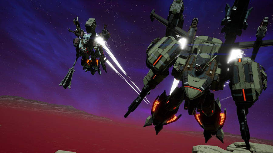 "DaemonX Machina Flying Arsenals" translates to "Daemon X Machina Flygande Arsenals" in Swedish. Det är en passande titel för en cool och futuristisk bakgrundsbild på en dator eller mobiltelefon. Bakgrundsbilder är ett utmärkt sätt att uttrycka din personlighet och stil på din enhet. Varför inte visa upp din kärlek till datorspel genom att ha den här imponerande bakgrundsbilden som representerar ett spel som du gillar? Även om du inte är en gamer så är den här bakgrundsbilden perfekt för alla som söker en unik och futuristisk känsla.