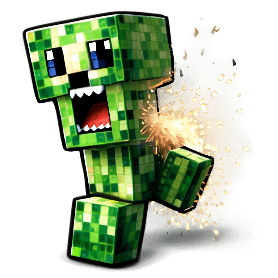 Exploding Minecraft Creeper Art PNG lkl