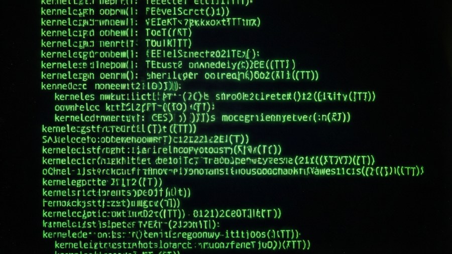 A terminal screen displaying rapid kernel boot messages in green text.